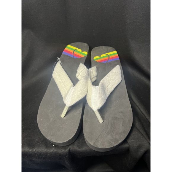 Womans sandals, flip flop, size L (10-11), heart and raindbow - Picture 3 of 6